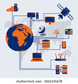 Icon set of networking vector illustration. Good template for World Development Technology day design.