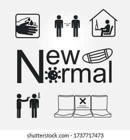 Icon Set Of New Normal Lifestyle, After Covid-19 Period, Social Distancing Concept, Lockdown Pandemic Stop COVID-19 Outbreak.