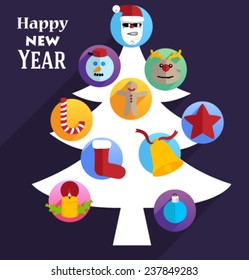 Icon set for New Year. Flat Design template. Vector.