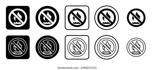 Icon set of no gas symbol. Filled, outline, black and white icons set, flat style.  Vector illustration on white background