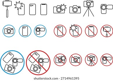 Icon set for no photography rules in facilities