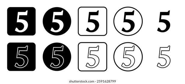 Icon set of number five symbol. Filled, outline, black and white icons set, flat style.  Vector illustration on white background - Powered by Shutterstock - Get 15% off with code: PIKWIZARD15