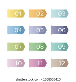  Icon set of numbers from 1 to 12. Vector illustration on white background.