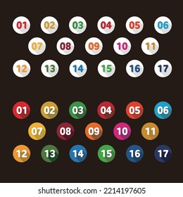 Symbolsatz von Zahlen in SDG-Farben. Vektorgrafik.