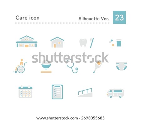 Icon set for nursing homes, elderly people, and disabled care