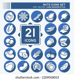 Icon Set Nuts. suitable for Nuts symbol. long shadow style. simple design editable. design template vector. simple illustration