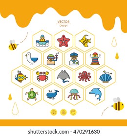 icon set ocean vector