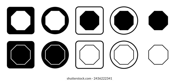 Icon set of octagon symbol. Filled, outline, black and white icons set, flat style.  Vector illustration on white background