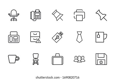 Icon set of office. Editable vector pictograms isolated on a white background. Trendy outline symbols for mobile apps and website design. Premium pack of icons in trendy line style.