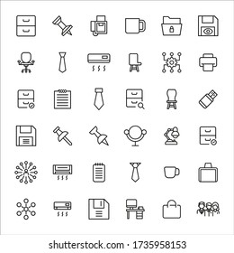 Icon set of office. Editable vector pictograms isolated on a white background. Trendy outline symbols for mobile apps and website design. Premium pack of icons in trendy line style.