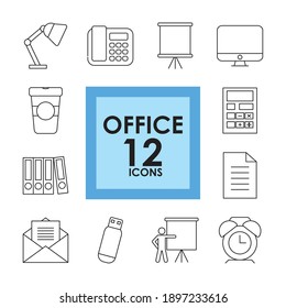 icon set of office over white background, line style, vector illustration