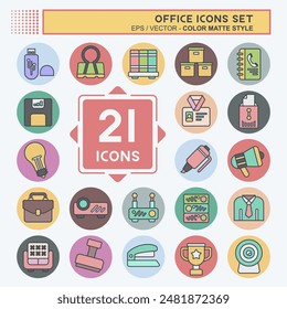Icon Set Office. related to Education symbol. color mate style. simple design illustration