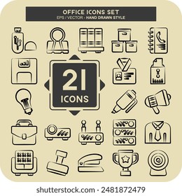 Icon Set Office. related to Education symbol. hand drawn style. simple design illustration