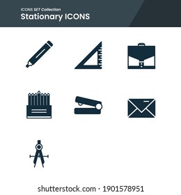 icon set of office stationary marker, ruler, mail  and many more. with solid style vector. suitable use for web app and pattern design.