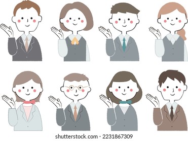 Icon set of office workers to guide