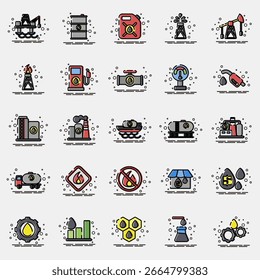 Symbolsatz der Ölindustrie. Elemente der Ölindustrie. Symbol im MBE-Stil.