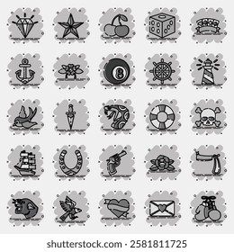 Icon set of old school tattoo. Traditional tattoo elements. Icon in comic style.