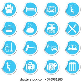 Icon set on blue stickers.