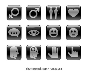 Icon set on the Human Theme. Black and white pictograms on the theme of a human activity. I've used my own designed symbols/signs.