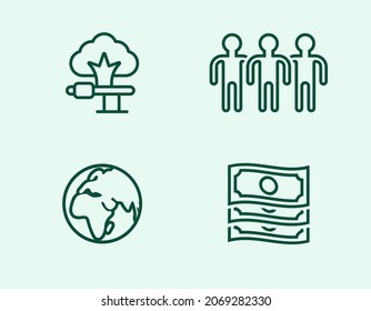 Icon set on the issue of massive deforestation around the world. agreements between countries to prevent deforestation and reforestation