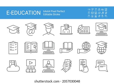 Icon set of online education. Editable vector stroke. E-learning and digital learning icons. 