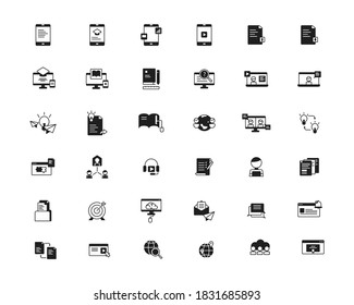 Icon set online education for your website or mobile app iin glyph style