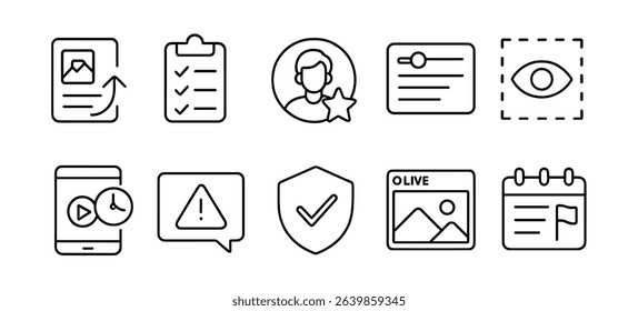 Icon set of online productivity tools. linear interface essentials collection