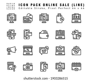 Icon Set of Online Sale Vector Line Icons. Contains such Icons as Wallet, Mobile Payment, Online Shop etc. Editable Stroke. 64x64 Pixel Perfect