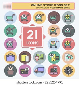 Icon Set Online Store. related to Online Store symbol. color mate style. simple illustration. shop