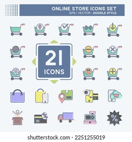 Icon Set Online Store. related to Online Store symbol. doodle style. simple illustration. shop