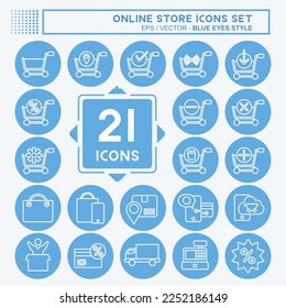 Icon Set Online Store. related to Online Store symbol. blue eyes style. simple illustration. shop
