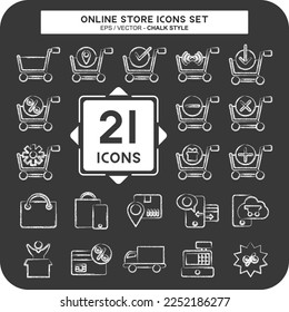Icon Set Online Store. related to Online Store symbol. chalk style. simple illustration. shop