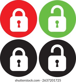 Icon set of open and closed lock security safety protection privacy authentication access. Editable stroke. Thin line icons collection, flat illustrations.