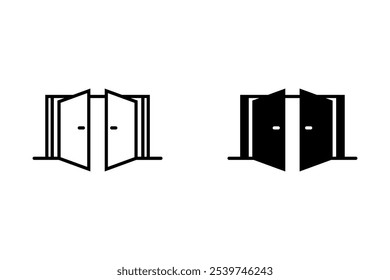 icon set open door in striped and black style on white backround	