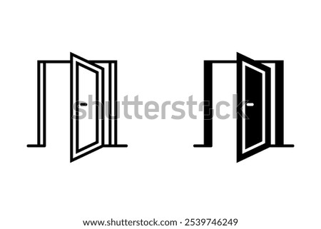 icon set open door in striped and black style on white backround	