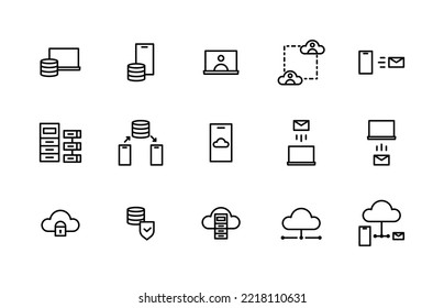 Icon set outline server, computer, cloud, database. editable outline color. 32 pixels x 32 pixels