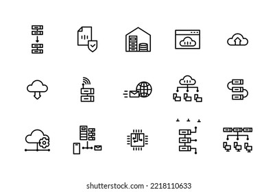 Icon set outline server, computer, cloud, database. editable outline color. 32 pixels x 32 pixels