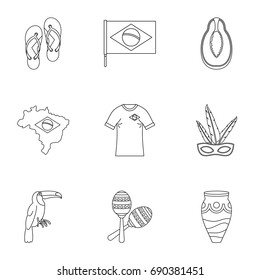 icon set. Outline style set of 9 brazilan symbols vector icons for web isolated on white background