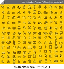 Icon set outline summer camping, outdoor, office stationery