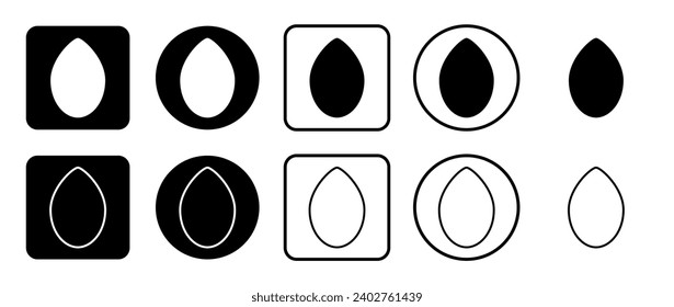 Icon set of oval symbol. Filled, outline, black and white icons set, flat style.  Vector illustration on white background