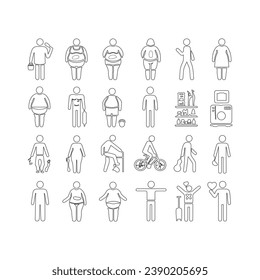 An icon set for overweight individuals with a white background in vector format