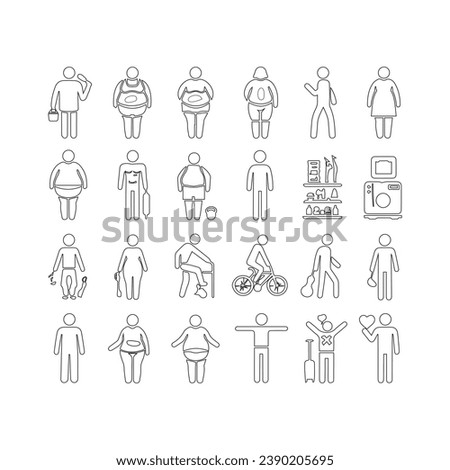 An icon set for overweight individuals with a white background in vector format