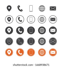 Icon set pack with black and orange. Contact information icons for business card and website. vector editable. eps 10