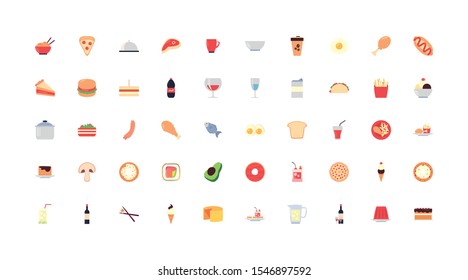 icon set pack design, food drinks eat restaurant menu dinner lunch cooking and meal theme Vector illustration