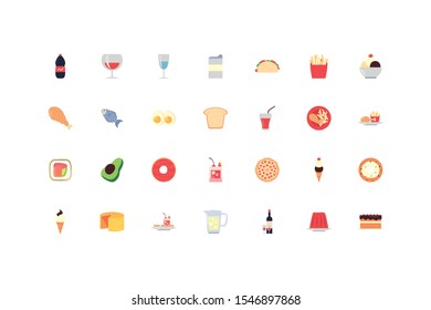icon set pack design, food drinks eat restaurant menu dinner lunch cooking and meal theme Vector illustration
