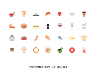icon set pack design, food drinks eat restaurant menu dinner lunch cooking and meal theme Vector illustration