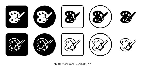 Icon set of palette symbol. Filled, outline, black and white icons set, flat style.  Vector illustration on white background