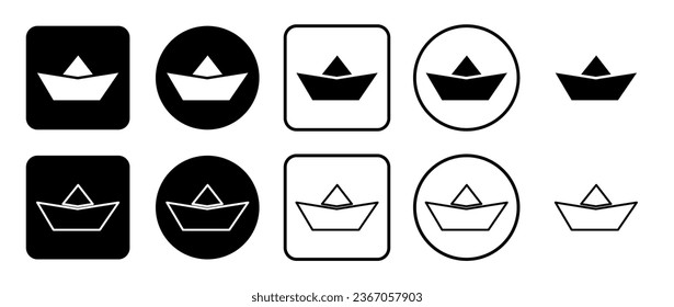 Icon set of paper boat symbol. Filled, outline, black and white icons set, flat style.  Vector illustration on white background