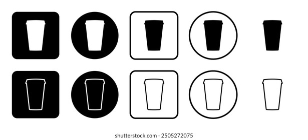 Conjunto de iconos de taza de café de papel. Relleno, contorno, conjunto de iconos en blanco y negro, estilo plano.  Ilustración vectorial sobre fondo blanco