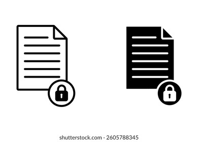 icon set Paper and padlock. Locked document icon line style isolated on white background. Vector illustration